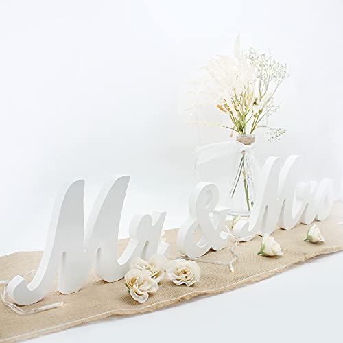 Mr &#x26; Mrs Sign for Wedding Table, Large Mr and Miss Wooden Letters, Party Decoration Head Table Wedding Wood Letter, Just Married Sign Anniversary Party Valentine&#x27;s Day Decor (white), 12.5 x 7 x 2.5 inches