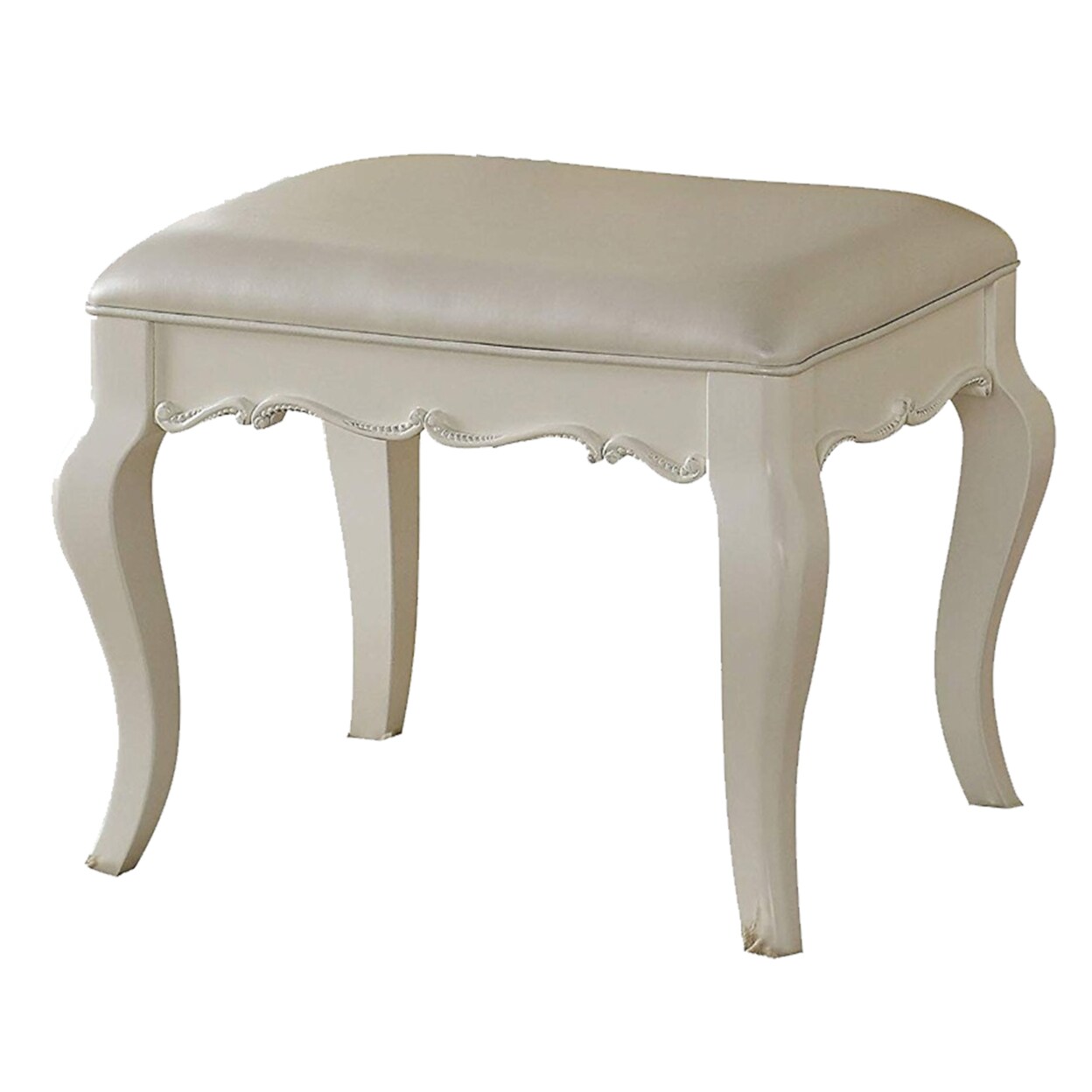 Saltoro Sherpi Traditional Style Wood and Leatherette Vanity Stool