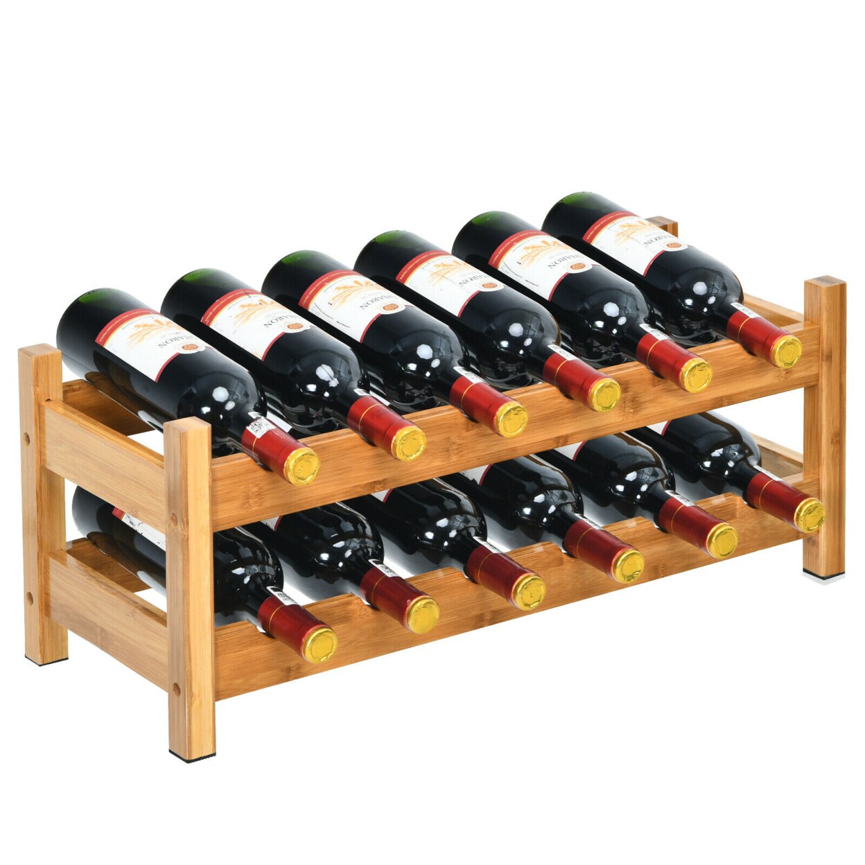 2Tier Bamboo Wine Rack 12 Bottles Display Storage Shelf Holder Kitchen