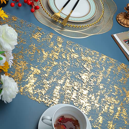 Snowkingdom 2 Pieces Gold Table Runner, Sequin Glitter Foil Metallic Gold Thin Mesh Table Runner Roll 11&#x22;x108&#x22;, Gold Table Decorations for Event Party, Wedding, Birthday Party , Christmas