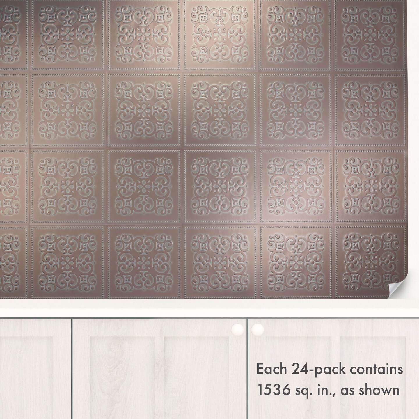 8 in x 8 in Patina Copper Foil Peel and Stick Paper Tile Backsplash (24-Pack)