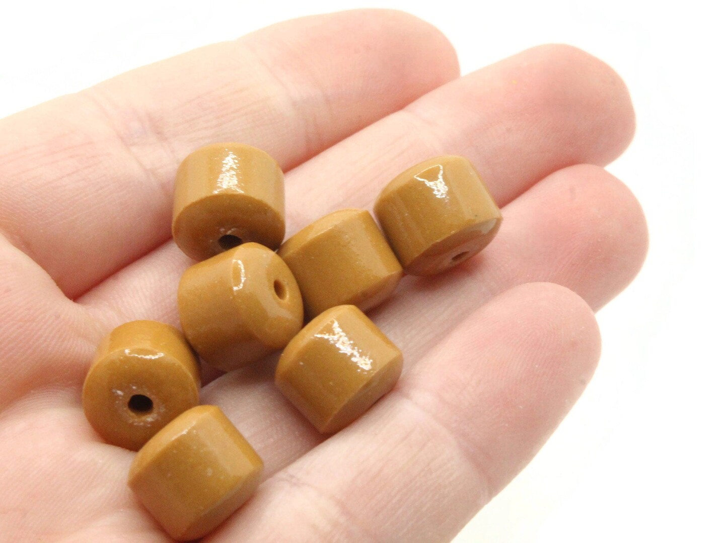 15 12mm x 10mm Tan Brown Czech Glass Tube Barrel Beads