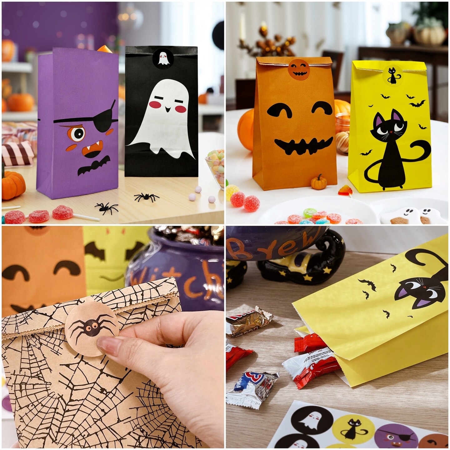 Wrapables Halloween Trick or Treat Bags with Stickers, Goody Bags for Parties, Candy and Treats (Set of 24), Scary