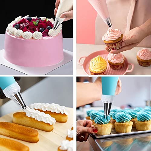 110 Pieces Piping Bags and Tips Set, Cake Decorating Kit with 100 Disposable Pastry bags, 1 Reusable Silicone Piping Bag, 6 Stainless Steel Piping Tips, 1 Coupler, 2 Frosting Bags Ties