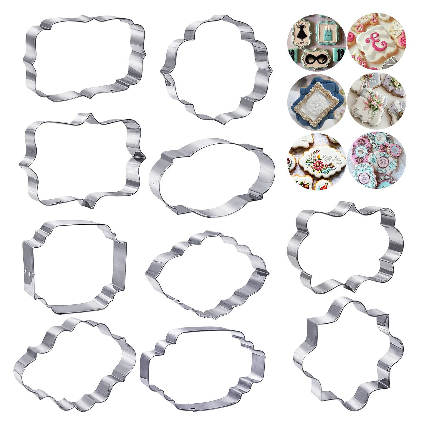 10 Pieces Plaque Frame Cookie Cutters Set Different Frames Fondant Cutter Molds for Making Mousse Cake Cookies Biscuit, Fruit, Bread Wedding and Birthday Party Decorations