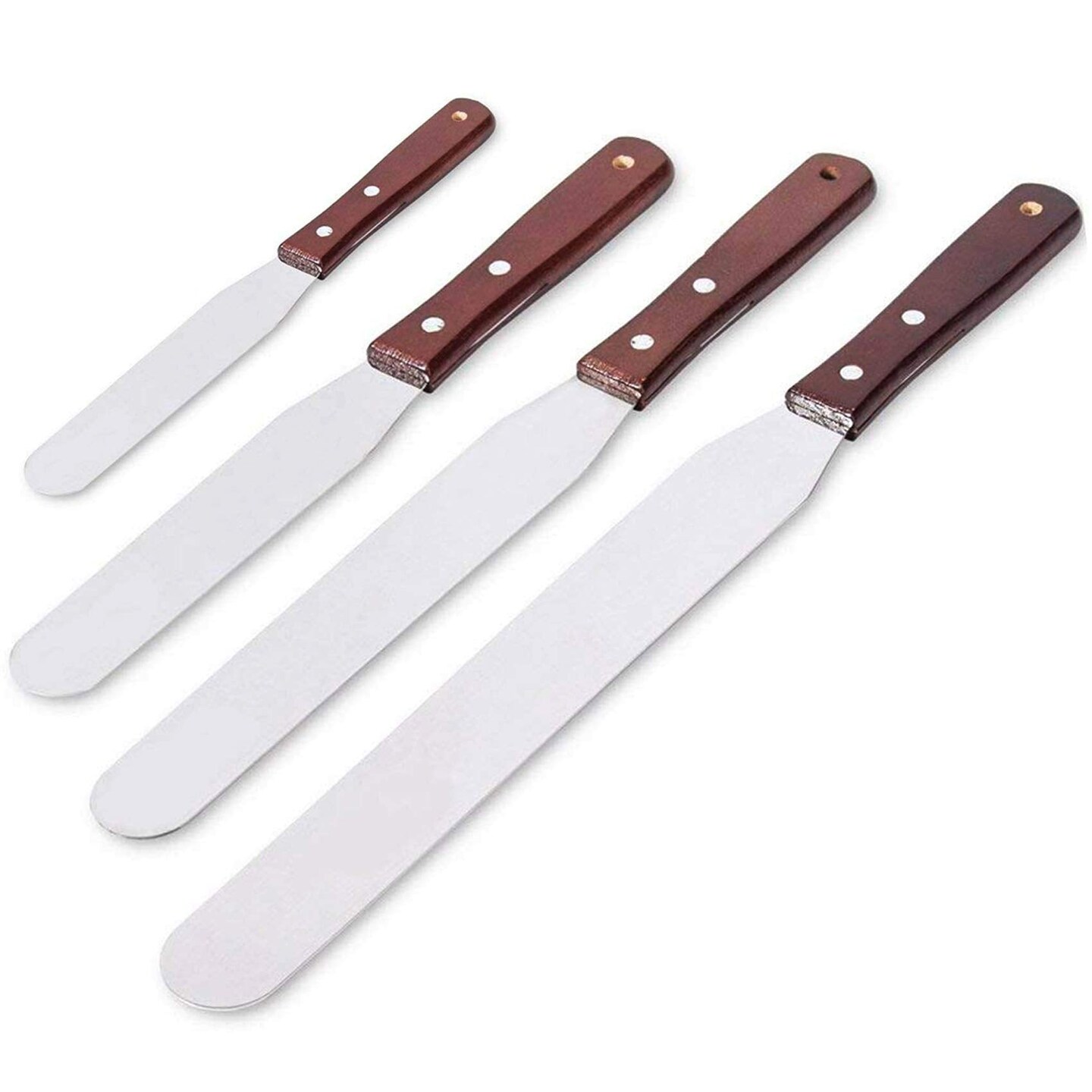 4 Pieces Straight Cake Icing Spatula Set 4” 6” 8” 10” Professional Stainless Steel Cake Decorating Frosting Spatulas with Wooden Handle (Straight)