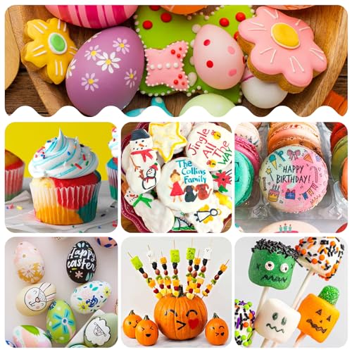 12 Pieces Edible Markers for Cookie Decorating, Food Coloring Pens, Double Side Food Grade Pens with Fine &#x26; Thick Tip for Decorating Fondant, Cakes, Cookies, Easter Eggs, Frosting, Macaron