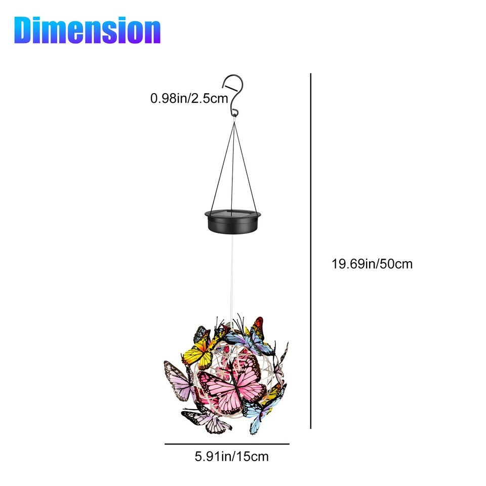 Solar Powered Hanging Butterfly Wind Chime Light Lantern Outdoor Lamp Waterproof