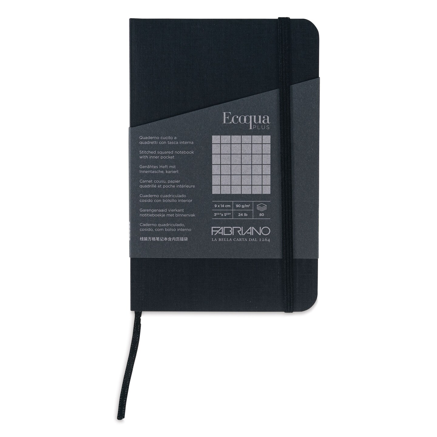 Fabriano EcoQua Plus Stitch-Bound Notebook - Black, 3-1/2&#x22; x 5-1/2&#x22;, Grid