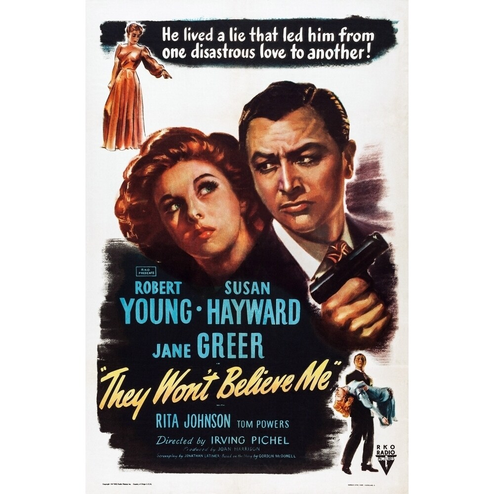 Posterazzi They WonT Believe Me L-R: Susan Hayward Robert Young On Poster Art 1947. Movie Poster Masterprint
