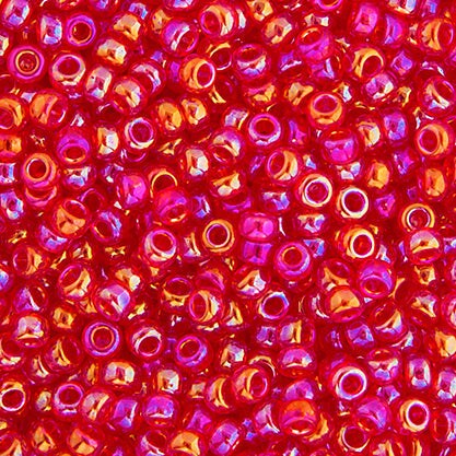 Miyuki 11 Round Seed Bead, 11-254, Transparent Red AB, 13 grams