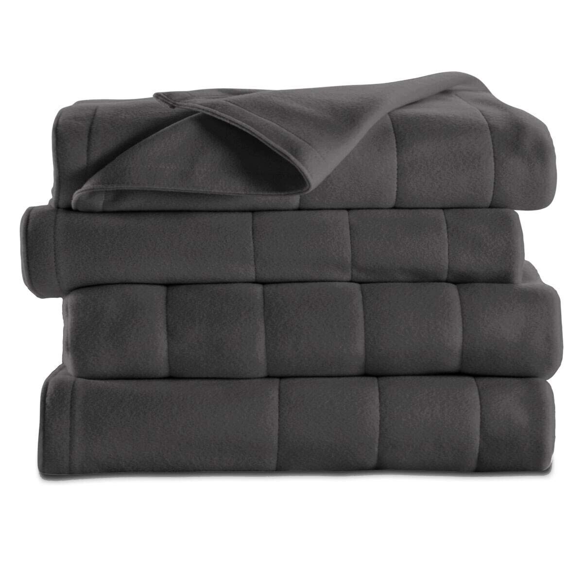 Sunbeam   Soft Quilted Fleece Electric Heated Warming Blanket Twin Slate Gray Washable Auto Shut Off 5 Heat Settings