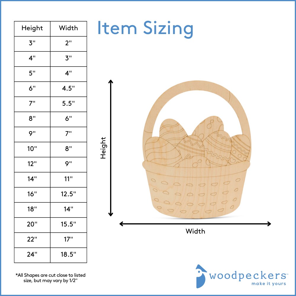 Easter Egg Basket Cutout 3&#x22;-24&#x201D;, 1/8&#x22; Thick, Easter Crafts | Woodpeckers