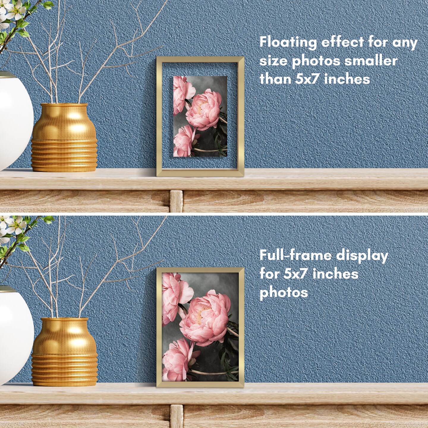 Americanflat Floating Aluminum Picture Frame - Sleek Aluminum Photo Frame for Wall Display - Black Metal Molded Frame - Shatter Resistant Glass - Hanging Hardware