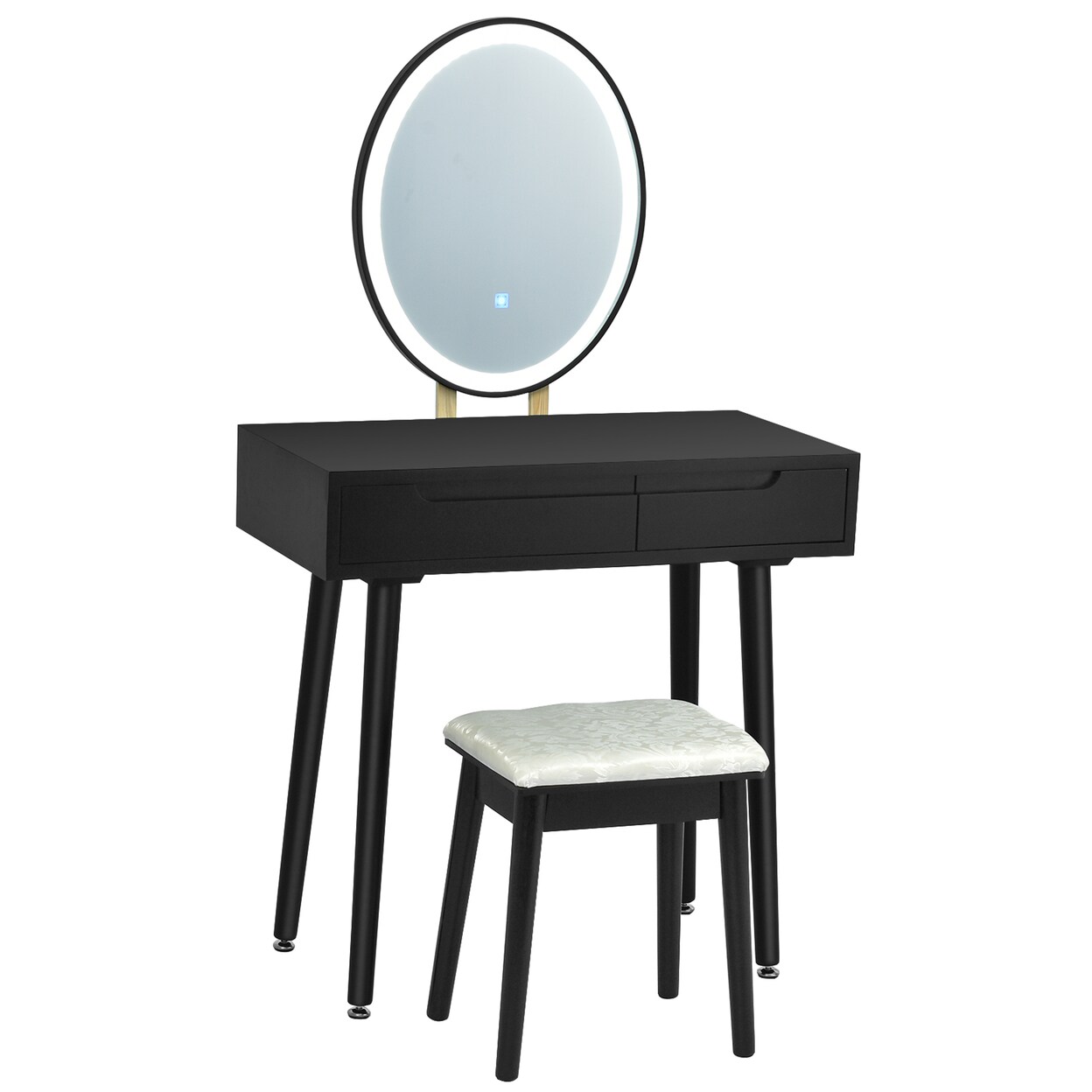 Gymax Makeup Vanity Dressing Table Set w/ Touch Screen Padded Stool Black/White/Gray