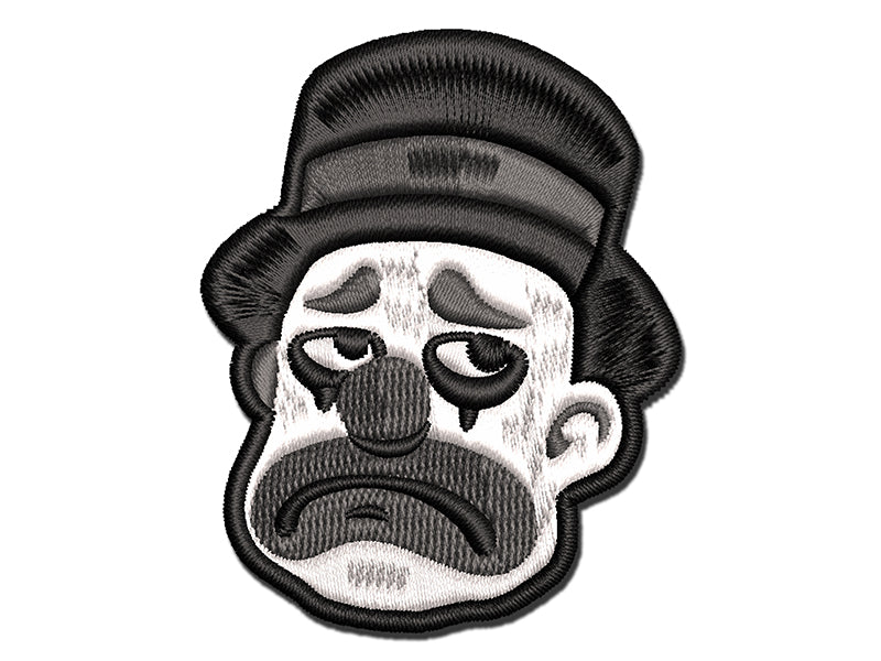 Sad Grayscale Monotone Clown Top Hat Multi-Color Embroidered Iron-On or Hook &#x26; Loop Patch Applique