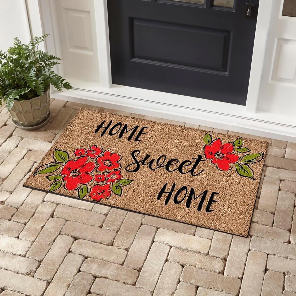 Bibb Home 5880 Bibb Home Outdoor Coir Door Mat 18X30" Home Sweet Home Black