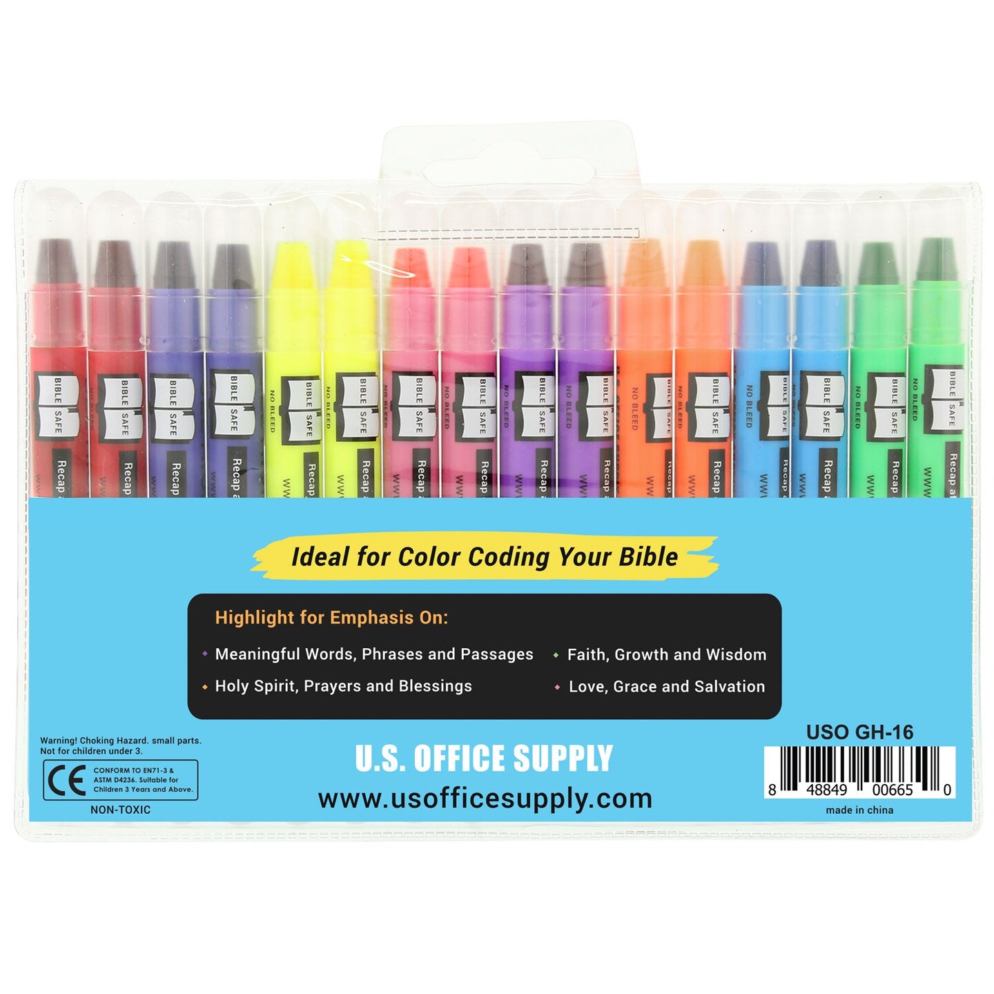 Bible Safe Gel Highlighters, Pack of 16 - 2 Sets of 8 Bright Neon Fluorescent Highlight Colors Yellow, Orange, Pink, Blue - Won&#x27;t Bleed, Fade or Smear