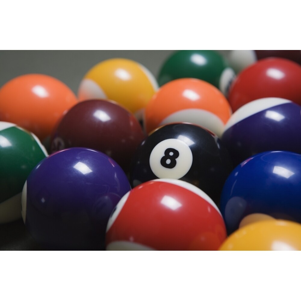 Posterazzi Close Up Of Pool Balls Racked On A Billiard Table Focused On The Eight Ball Poster Print