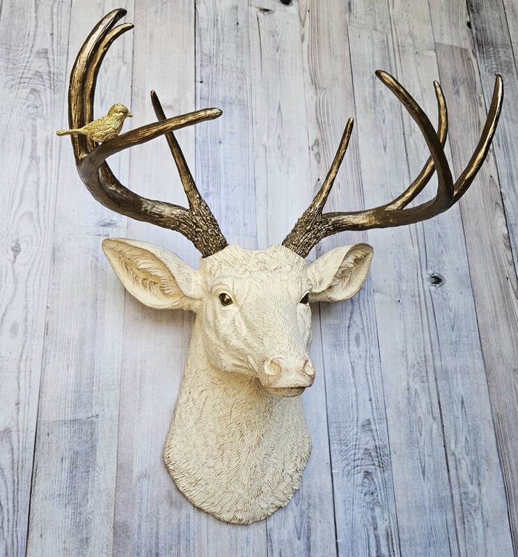Faux Taxidermy Deer Head Wall Mount, Stag Head Wall Mount with bird ...