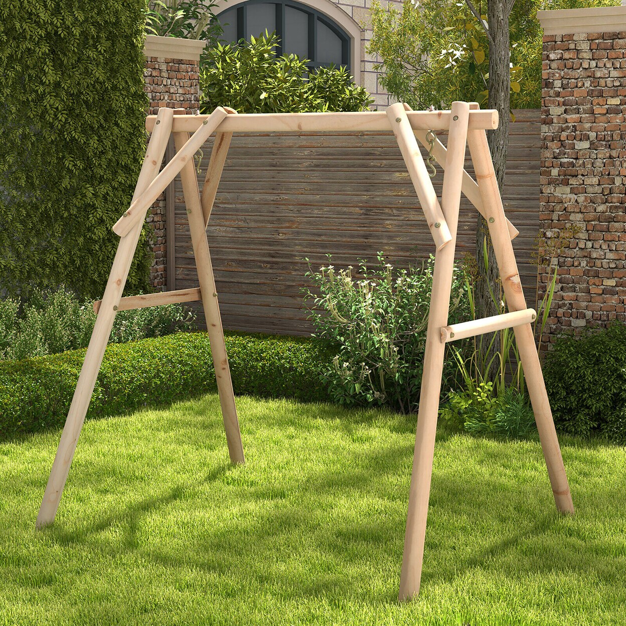 Wooden Swing Frame 67 Solid Wood Heavy Duty A-Frame Stand With Bars Porch Lawn