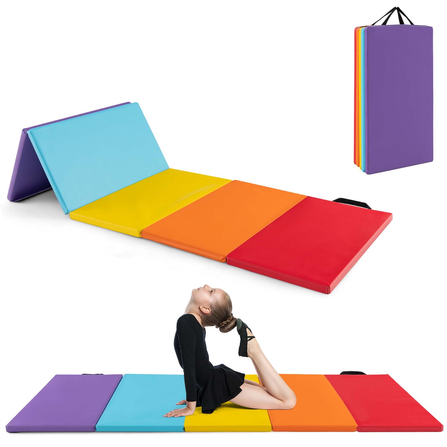 Costway 5-Panel Folding Gymnastics Thick Mat 6.6&#x27; x 2.5&#x27; Tumbling Mat for Kids