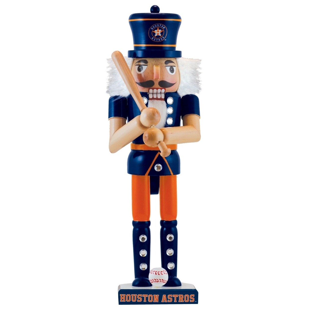 Houston Astros Nutcracker Collectible Wood Handcrafted Team Colors Baseball Bat