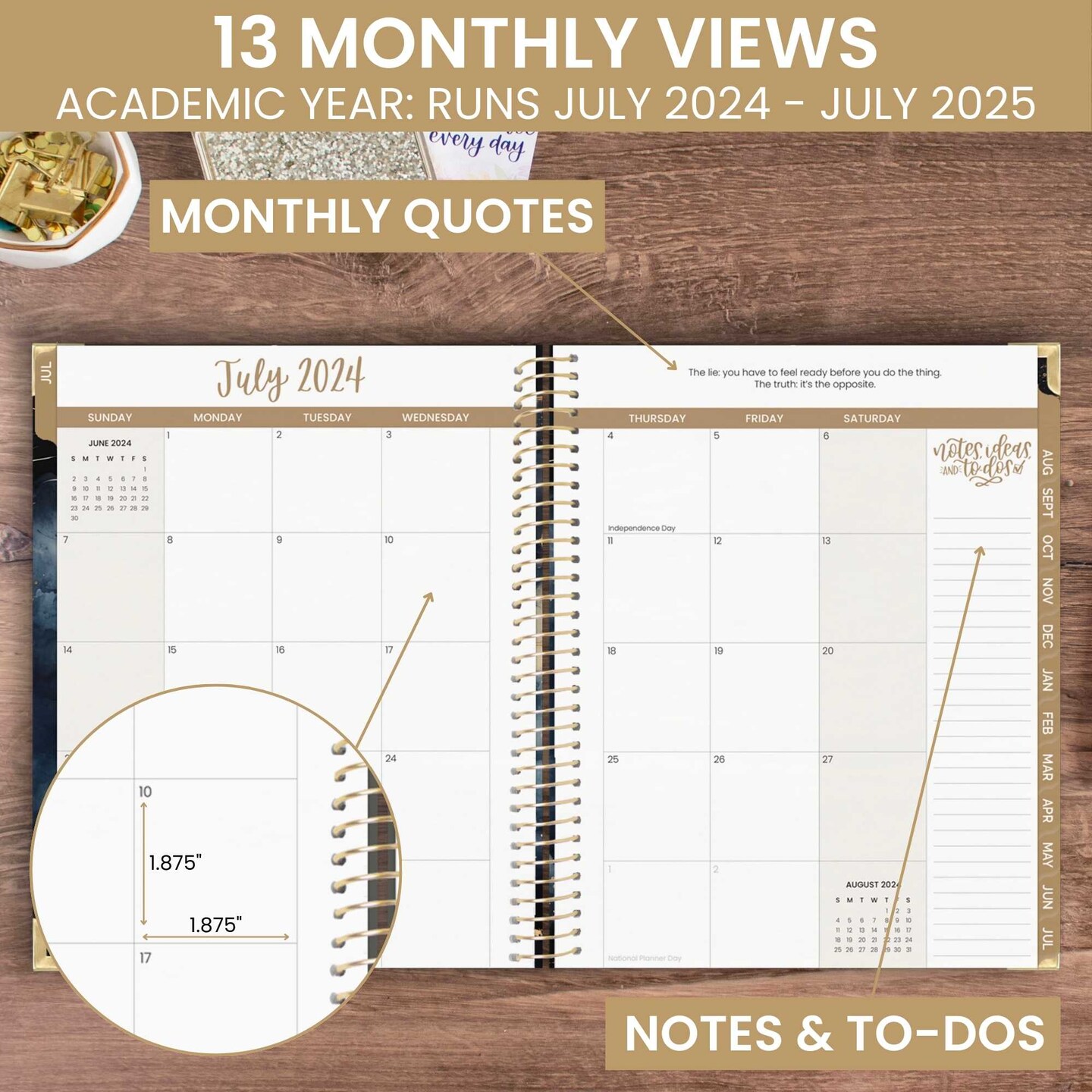 bloom daily planners 2024-25 Hard Cover Planner, 8.5&#x22; x 11&#x22;, Midnight Sky