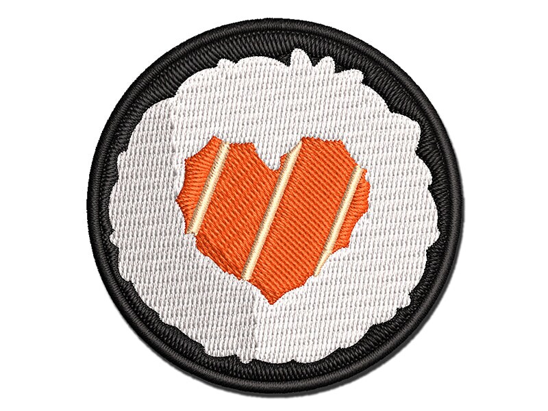 Sushi Roll Heart Center Multi-Color Embroidered Iron-On or Hook &#x26; Loop Patch Applique