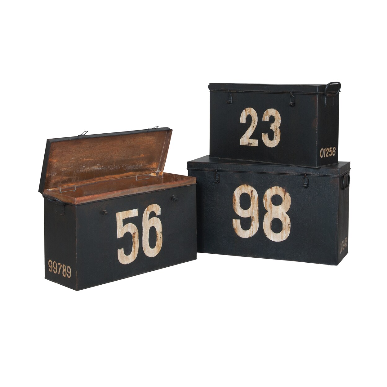 Antique Tin Boxes In Signature Black With White Graphics - Set Of 3