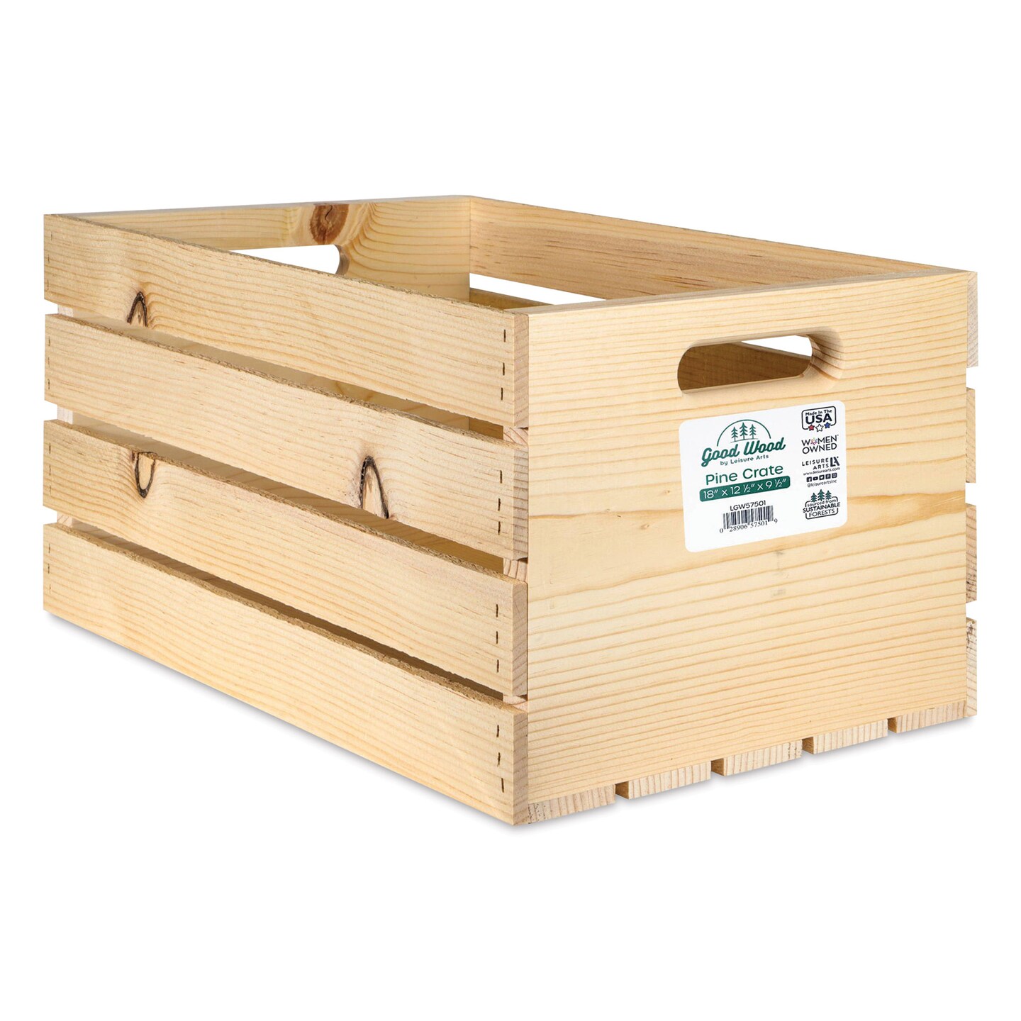 Good Wood by Leisure Arts Pine Crate - Unfinished, 18&#x22; x 12-1/2&#x22; x 9-1/2&#x22;