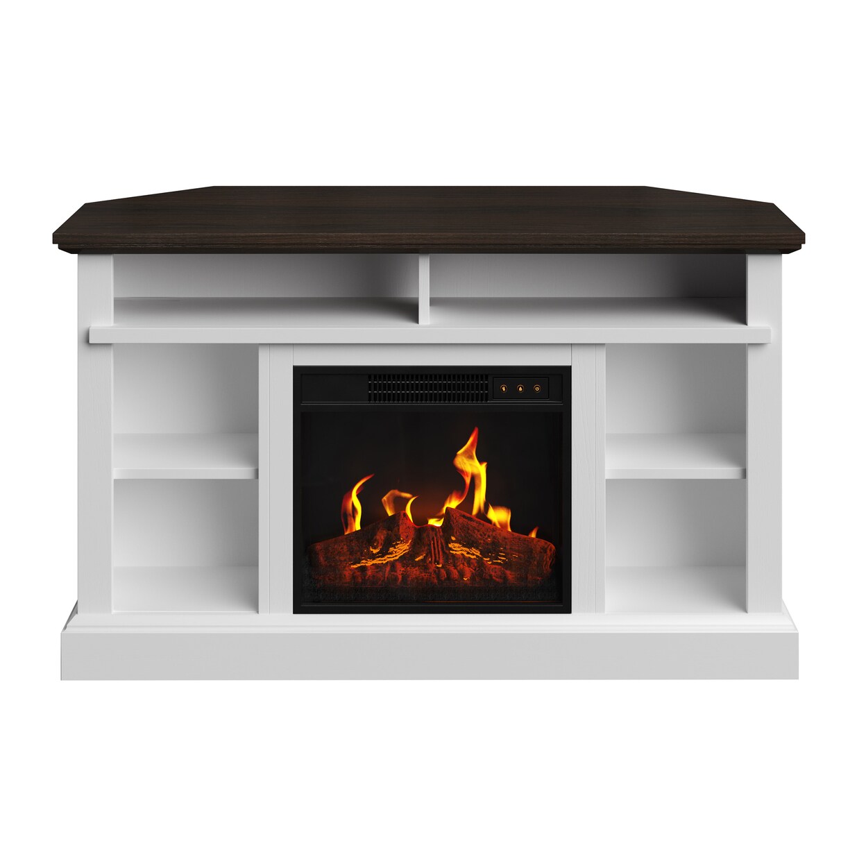 White Corner Tv Stand With Electric Fireplace For 55-Inch Tvs Modern Design