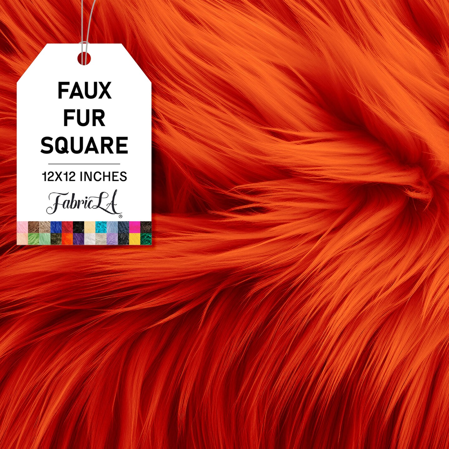 FabricLA | Faux Fur Fabric Square | 12&#x22; X 12&#x22; Inch Wide Pre-Cut Shaggy | Fake Fur Fabric | DIY, Craft Fur Decoration, Fashion Accessory, Hobby | Orange