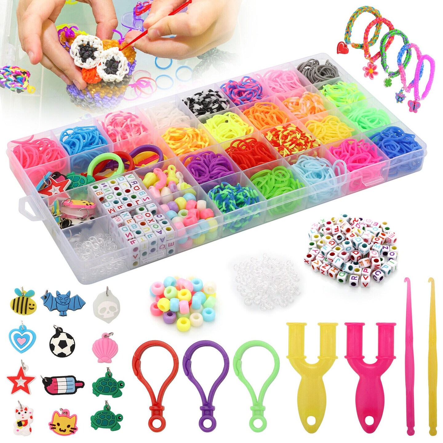 32 Grids Rainbow Rubber Band Handmade Bead Set Bracelet Making Kit 23 Colors DIY