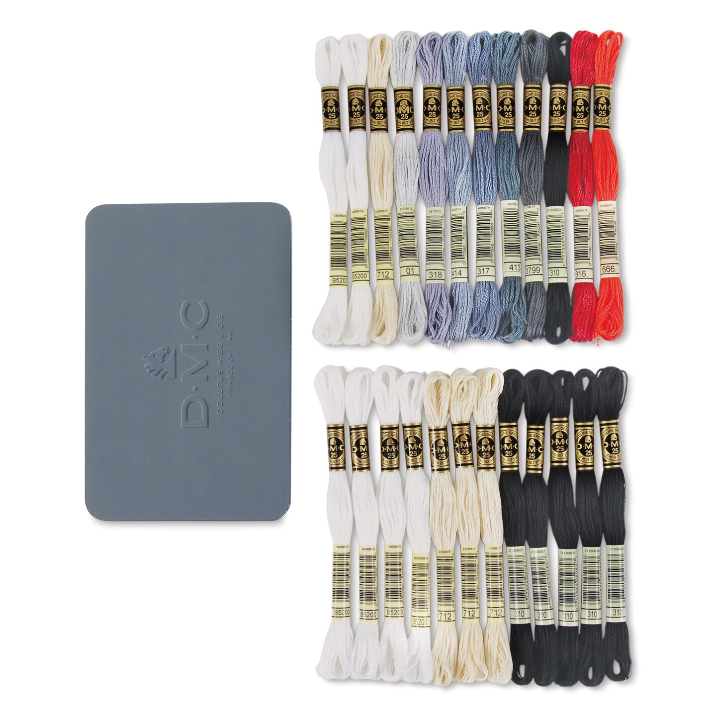 DMC Mouliné Special Collector’s Black Tin Embroidery Floss - Set of 24, Monochrome Colors