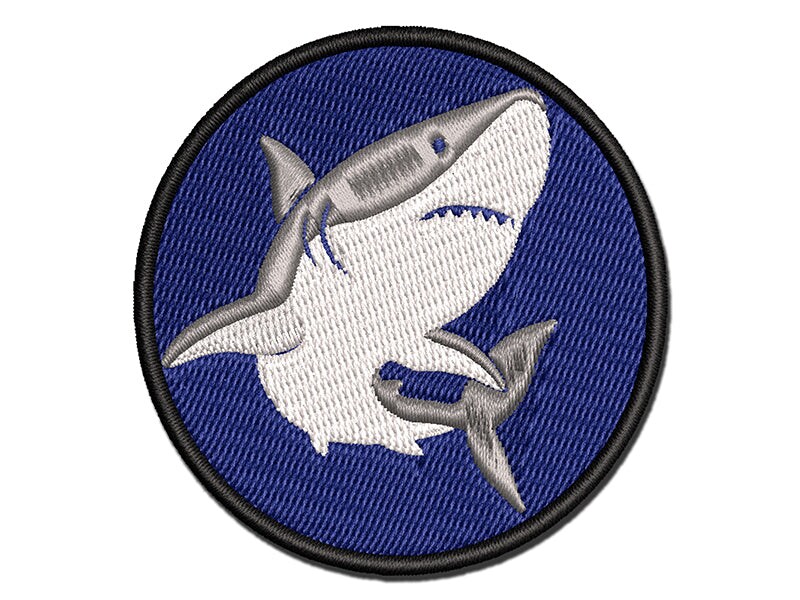 Powerful Great White Shark Multi-Color Embroidered Iron-On or Hook & Loop  Patch Applique