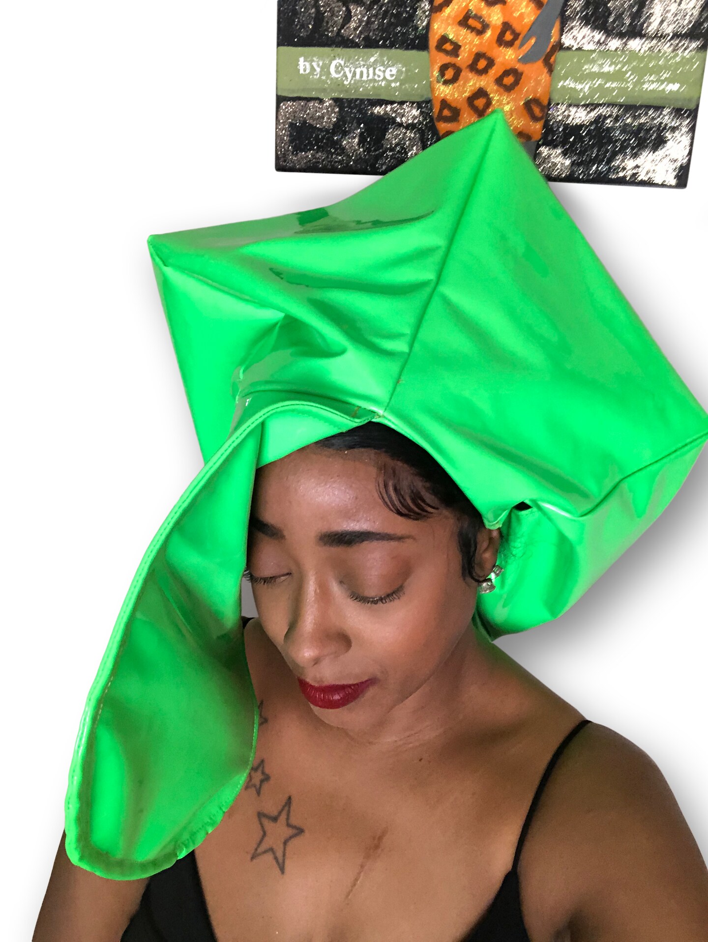 Left eye patent leather vinyl green hat 612zIJca7mL._AC_UY1000_.jpg main image 4