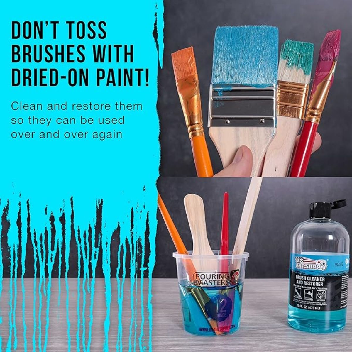 16 oz Brush Cleaner Dried On Acrylic, Oil and Water-Based Paint Colors