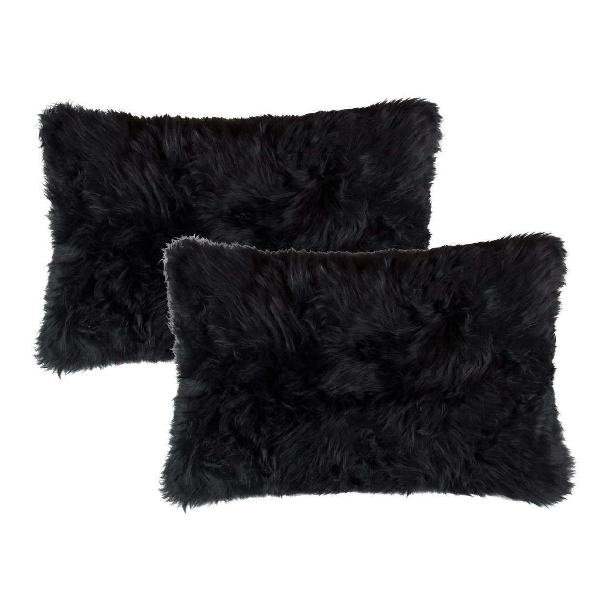 Zealand Sheepskin Pillow 2-Piece Black 100% Natural Soft Luxe