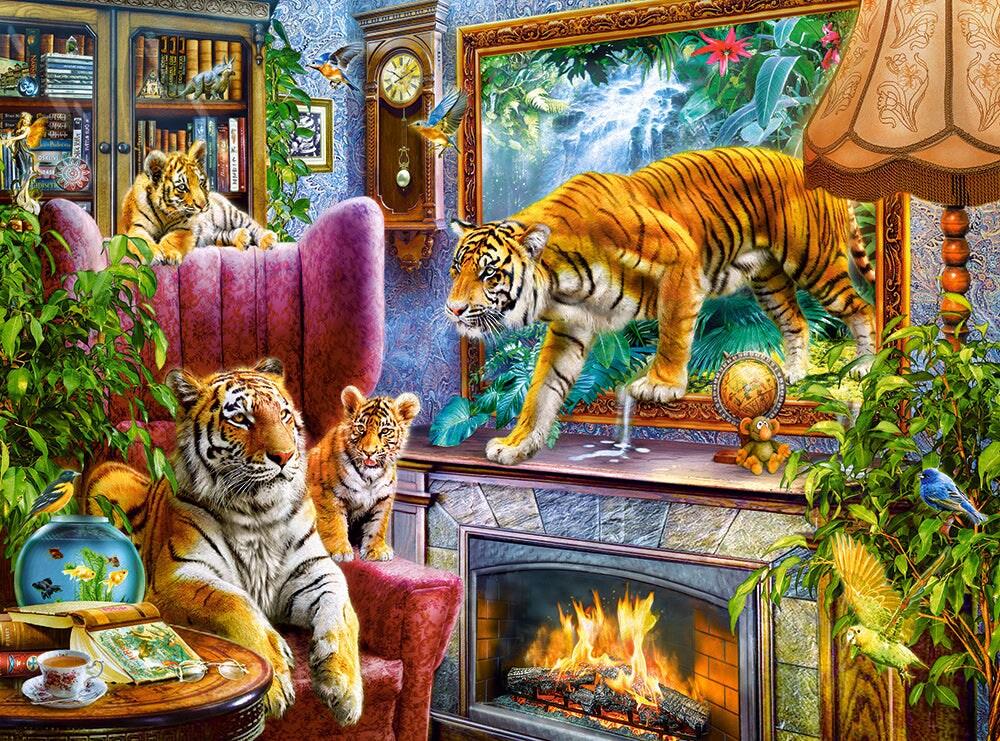 3000 Piece Jigsaw Puzzle, Tigers Coming to Life, Art. Puzzles, Animals on surrealistic scenery, Adult Puzzle, Castorland C-300556-2