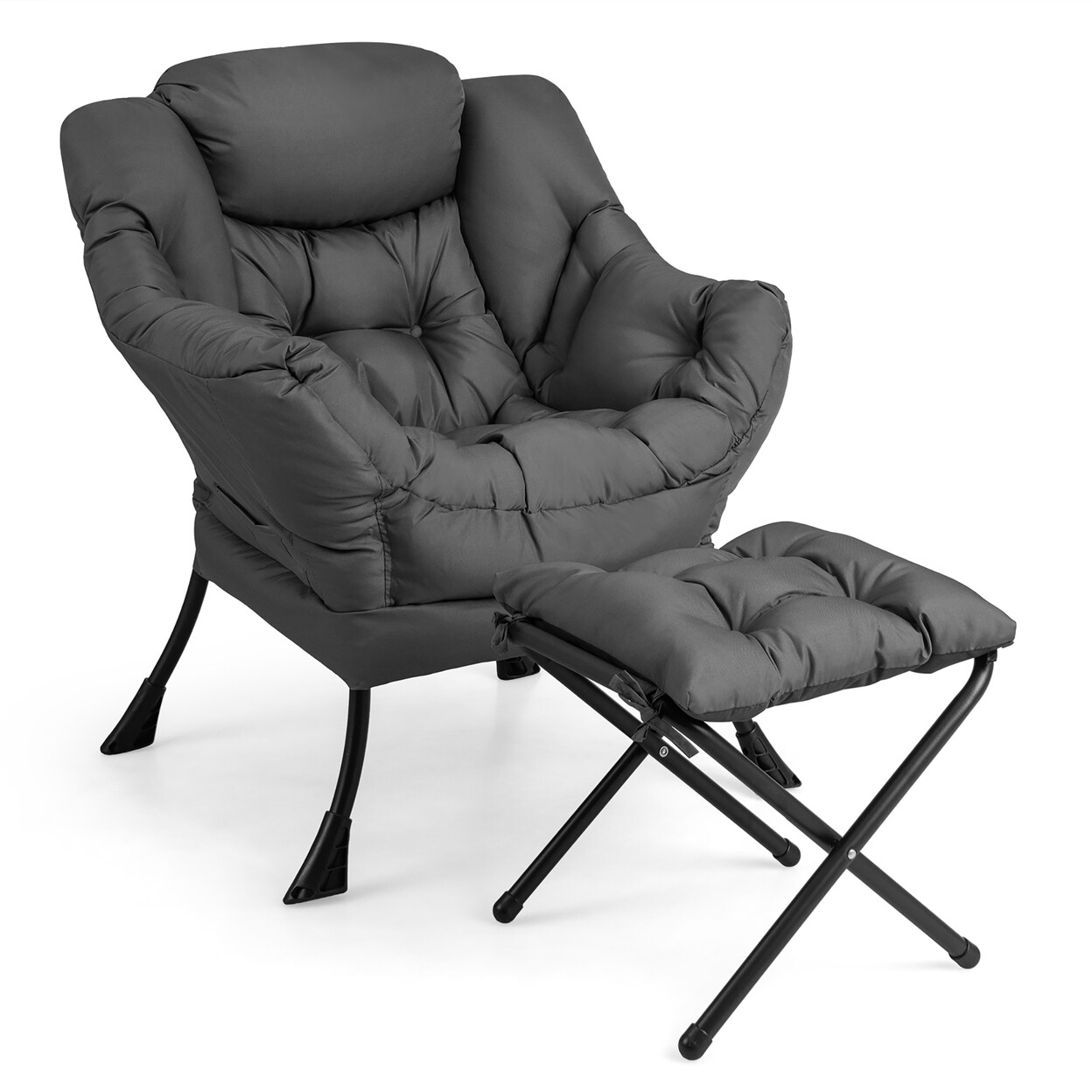 Lazy Sofa Chair Accent Leisure Armchair With Folding Footrest And Storage Pocket