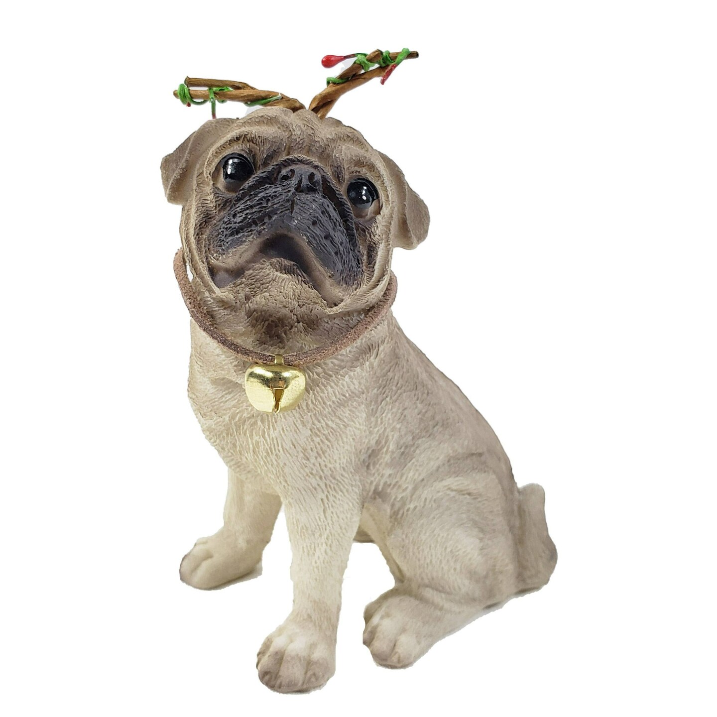 Galt International Sitting Pug Christmas Figurine - 4" - White and Black