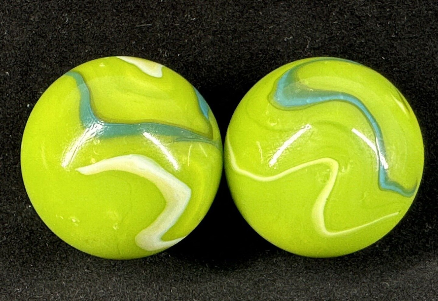 2 BOULDERS 35mm MERMAID Marbles Glass Green/Blue/White Swirl