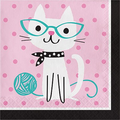 Pink Cat Party Napkins &#x2013; Cute &#x26; Stylish for Birthday Celebrations, 16-Pack, 6.5&#x22;x6.5