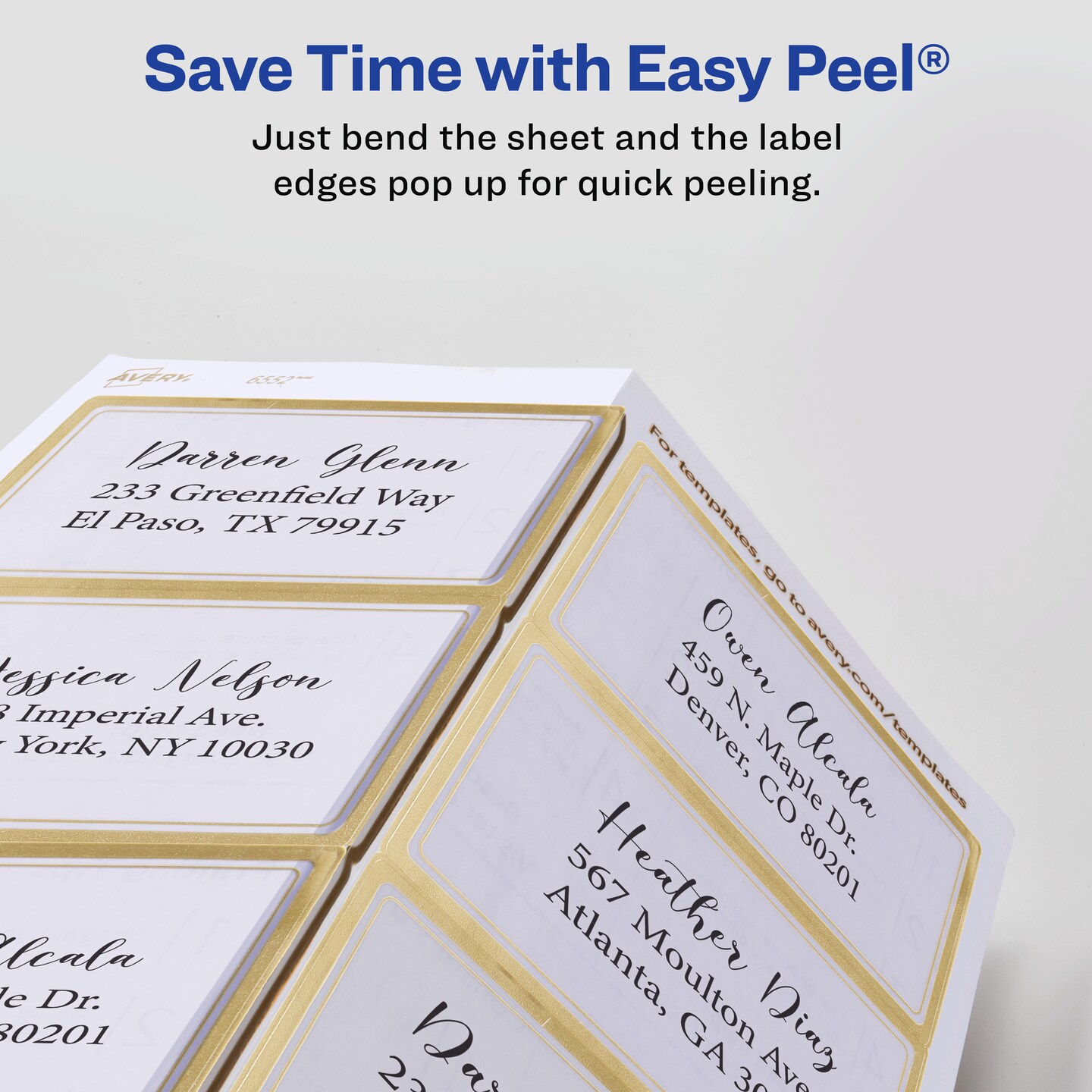 Avery Printable Glossy Clear Labels, 2&#x22; x 4&#x22; Rectangle Labels, Clear with Metallic Gold Border, Permanent Adhesive, Laser &#x26; Inkjet Compatible, 60 Blank Labels (6552)