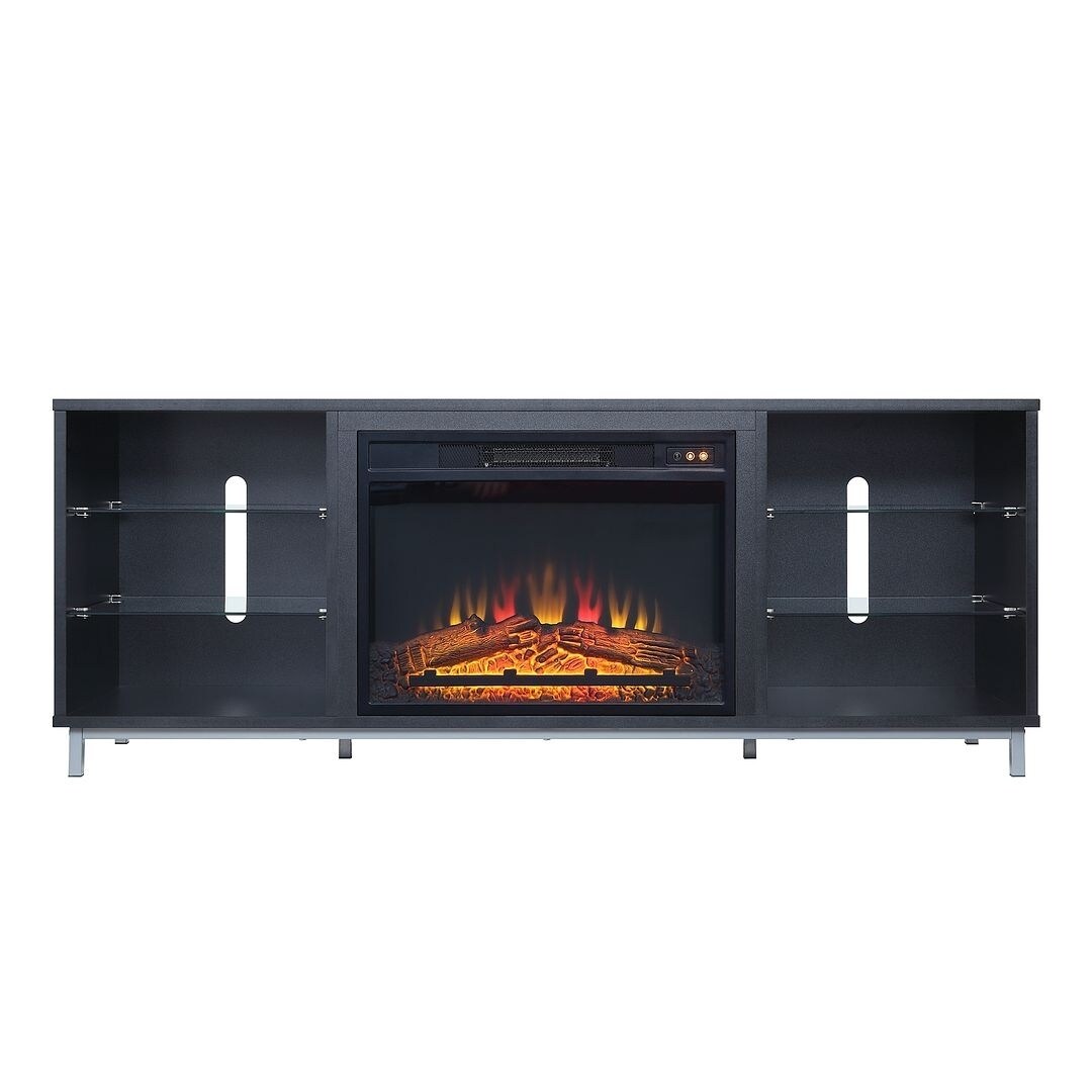 Manhattan Comfort Brighton 60&#x22; Fireplace with Glass Shelves and Media Wire Management