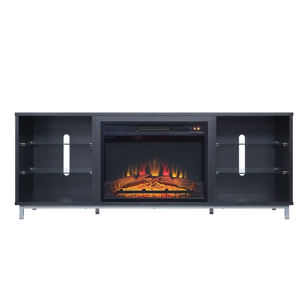 Manhattan Comfort Brighton 60" Fireplace with Glass Shelves and Media Wire Management