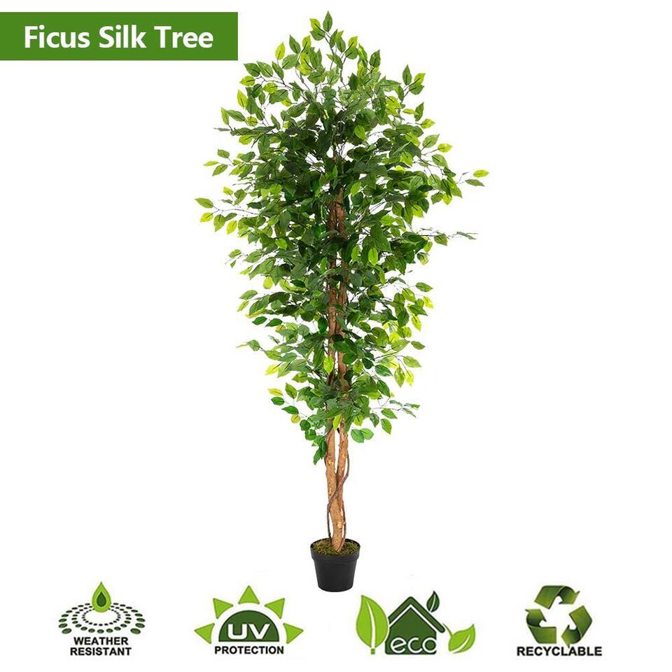 6&#x27; Artificial Ficus Silk Tree Fake Plant Potted Decor Yard Outdoor Indoor