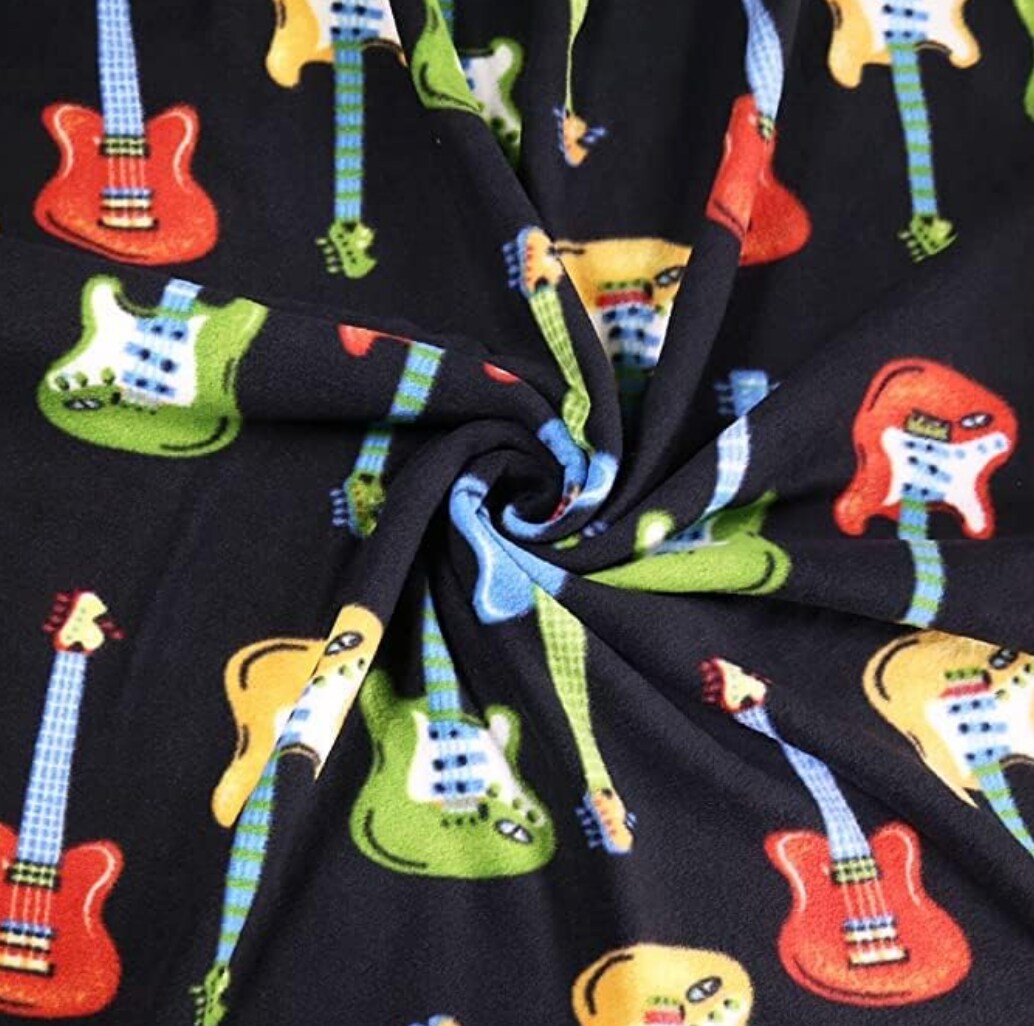 FabricLA | Fleece Fabric By The Yard | 72&#x22;X60&#x22; Inch Wide | Anti Pill Polar Fleece | Soft, Blanket, Throw, Poncho, Pillow Cover, PJ Pants, Booties, Eye Mask - Guitar (2 Yard)