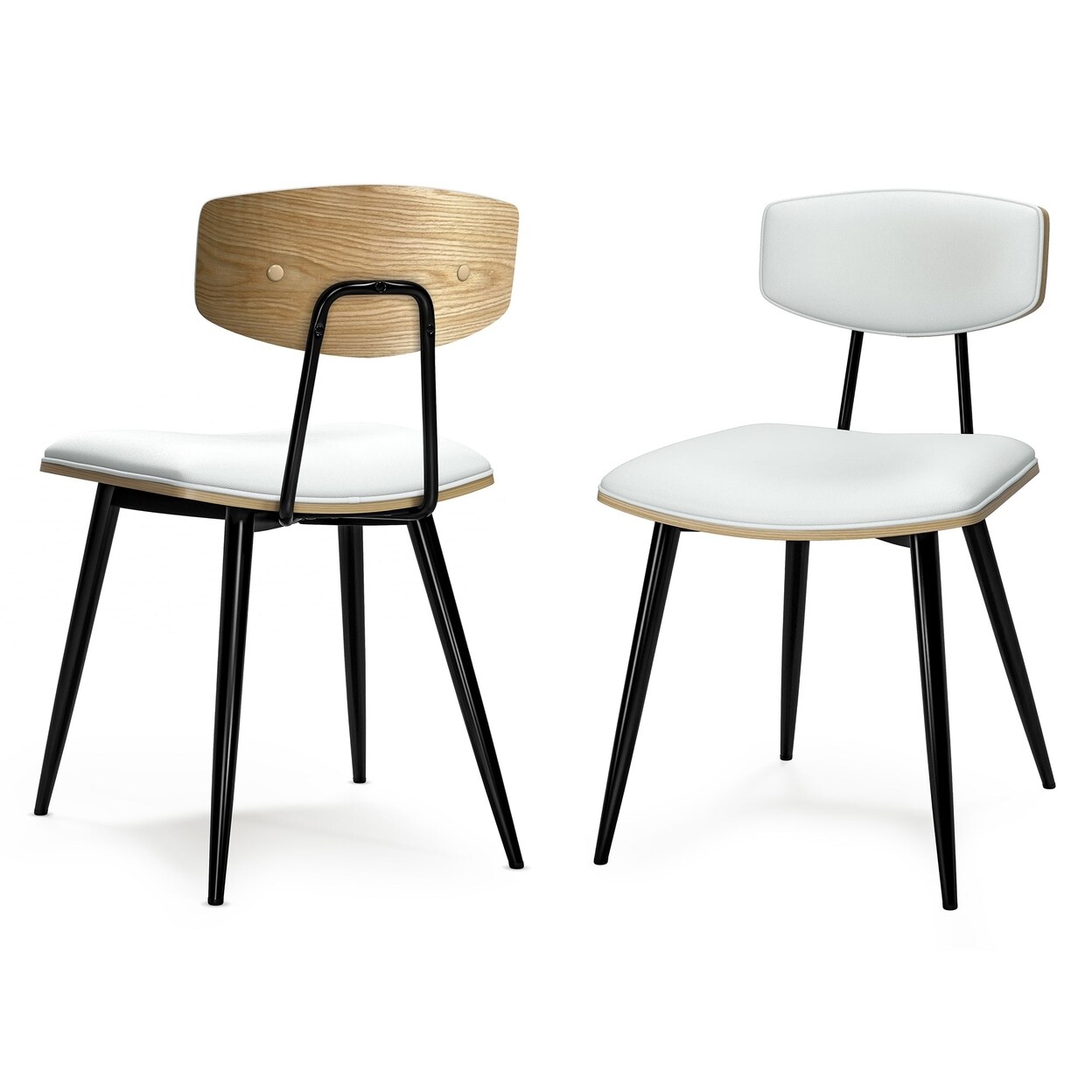 Mavis Dining Chair Set Of 2 Mid Century Modern Black Metal Faux Leather
